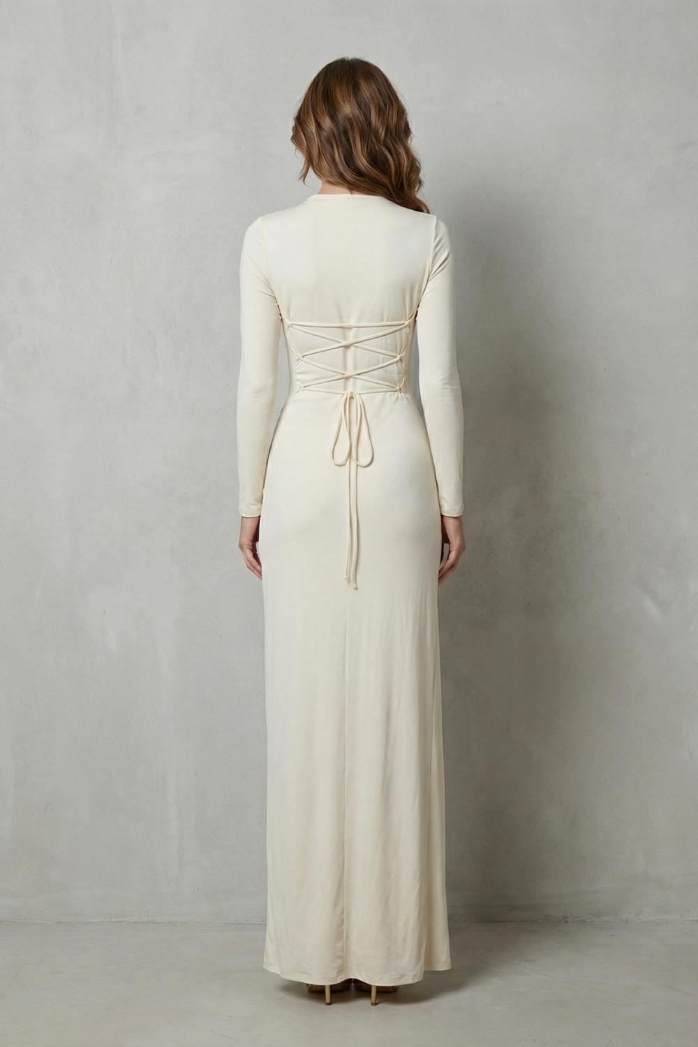 Sculpted Side Drape Long Sleeve Maxi Gown