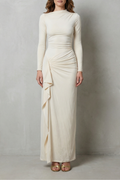 Sculpted Side Drape Long Sleeve Maxi Gown