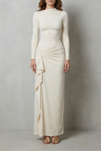 Sculpted Side Drape Long Sleeve Maxi Gown