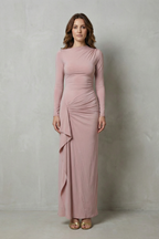 Sculpted Side Drape Long Sleeve Maxi Gown