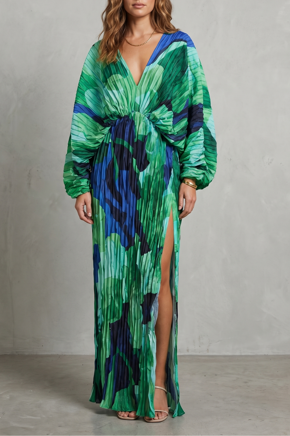 Pleated Kimono Allure Maxi Dress