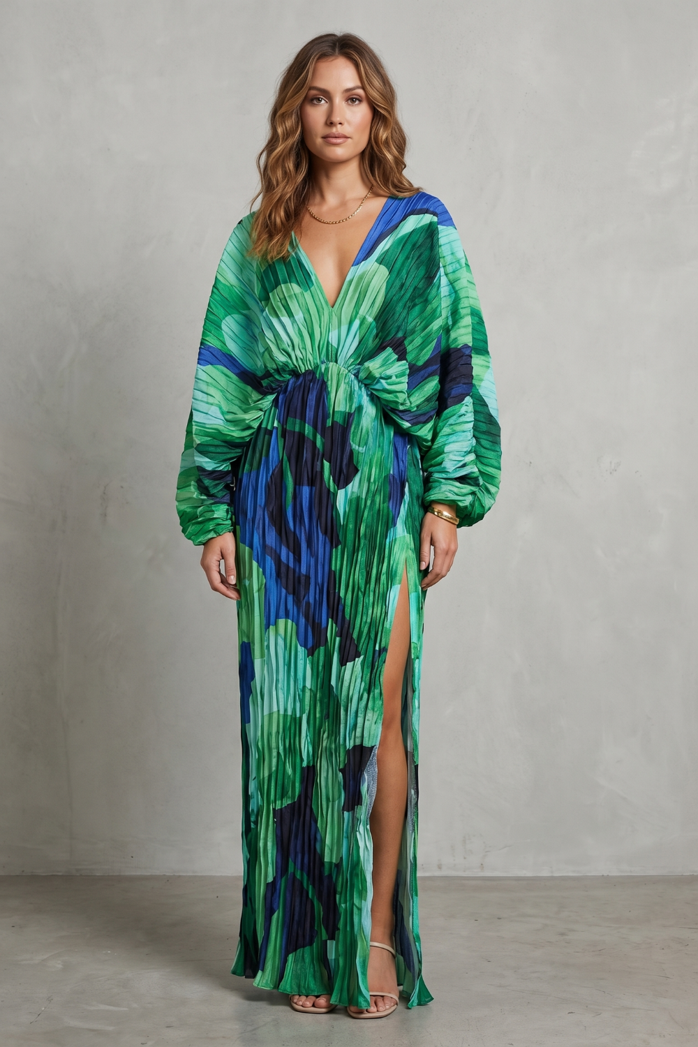 Pleated Kimono Allure Maxi Dress