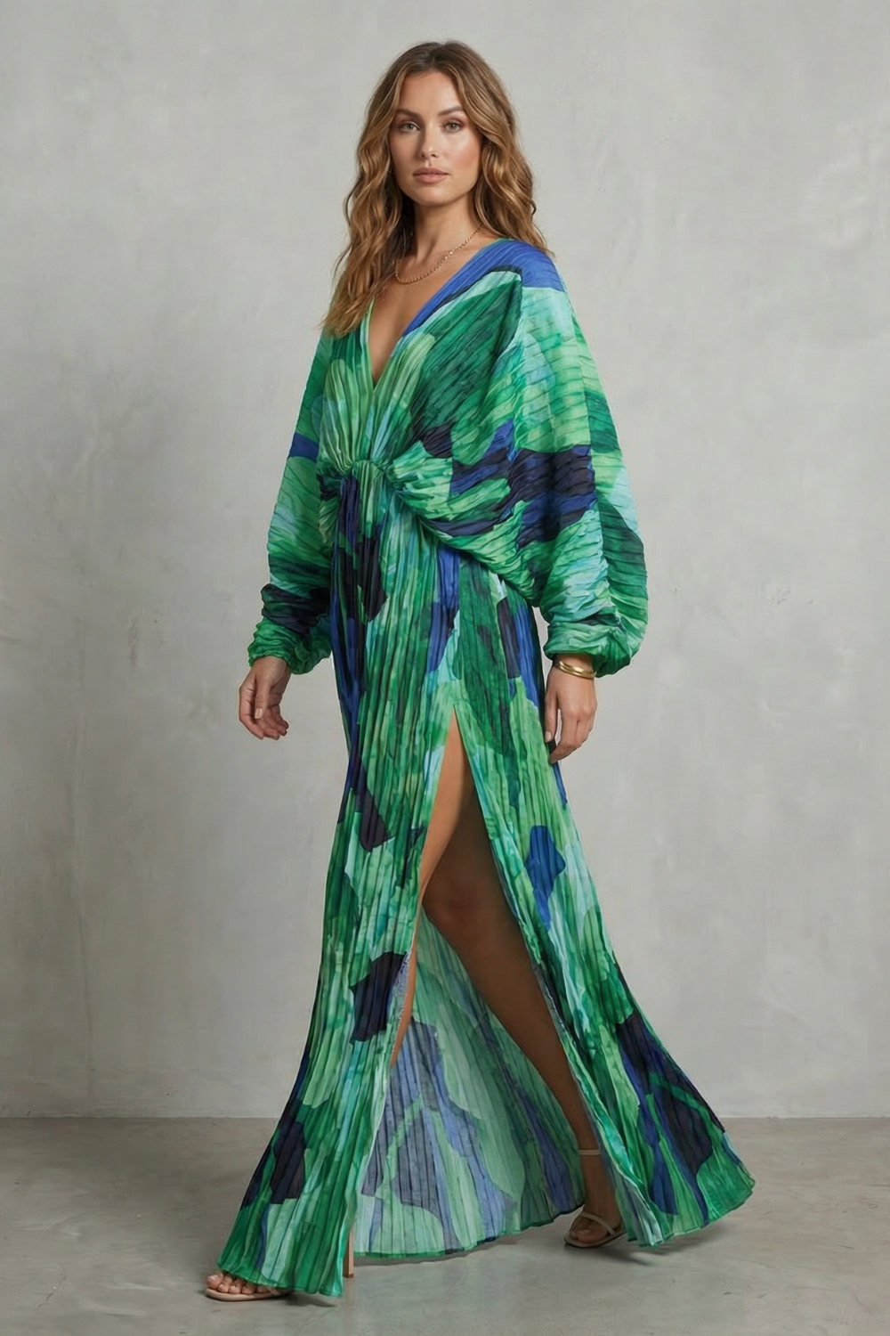 Pleated Kimono Allure Maxi Dress