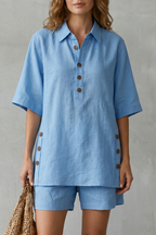 Relaxed Button-detail Comfort Shorts Set