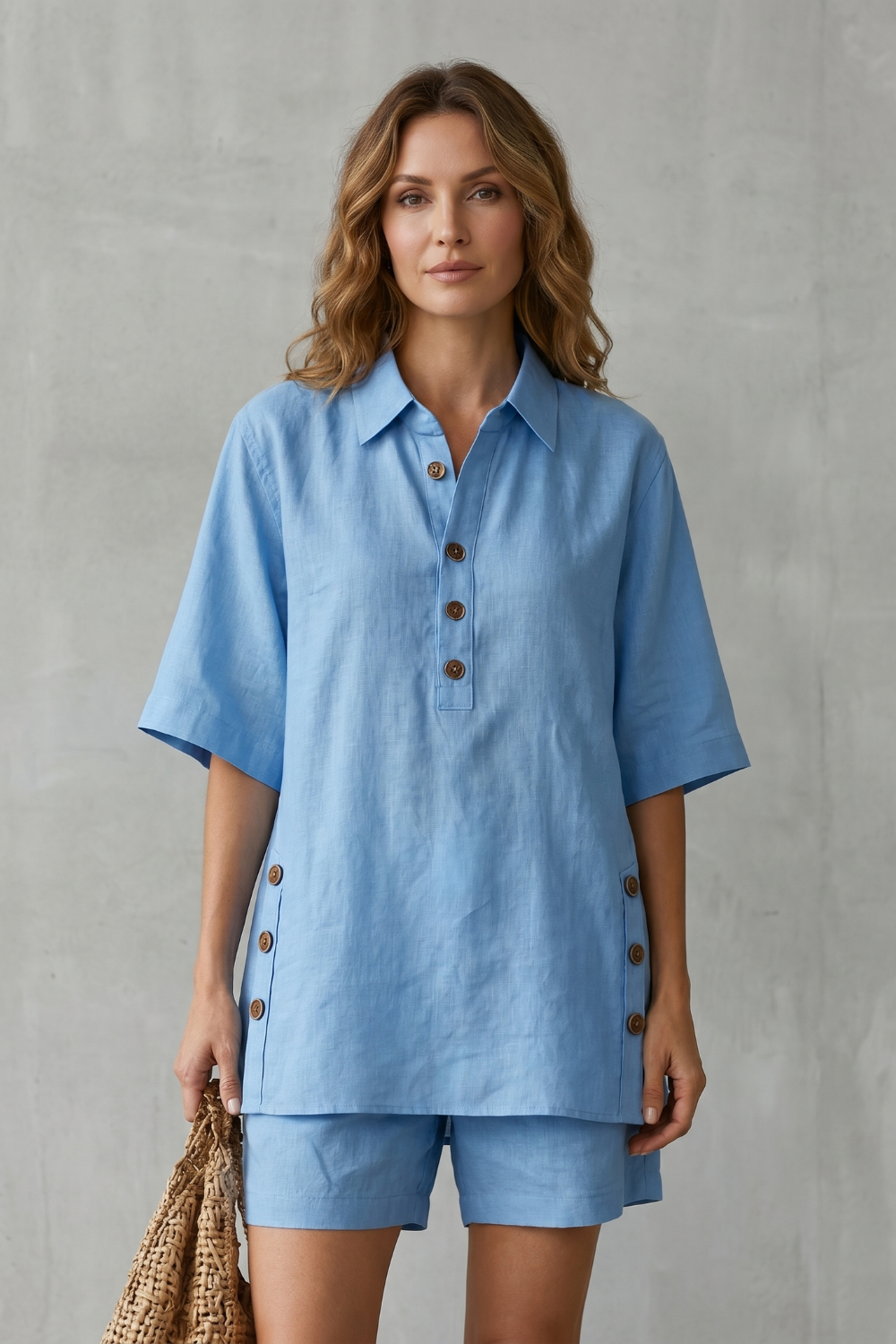 Relaxed Button-detail Comfort Shorts Set
