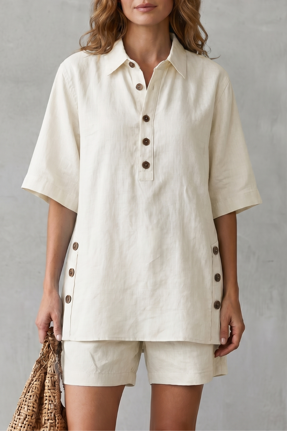 Relaxed Button-detail Comfort Shorts Set