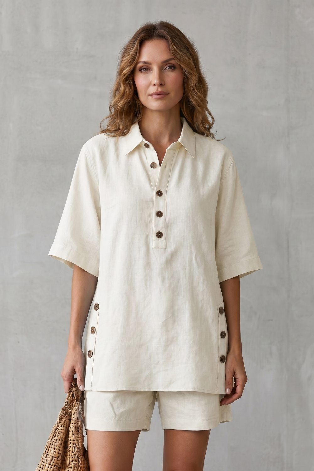 Relaxed Button-detail Comfort Shorts Set