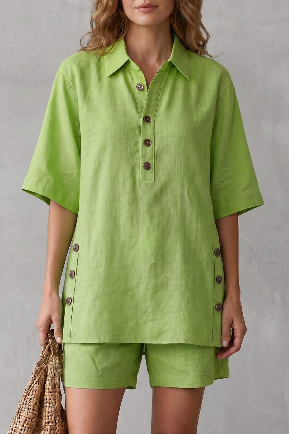 Relaxed Button-detail Comfort Shorts Set