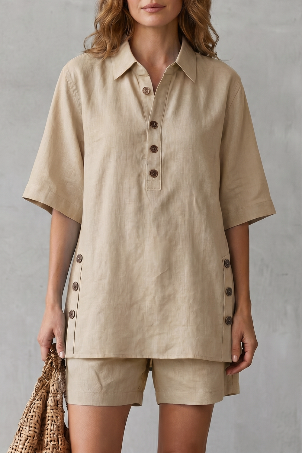 Relaxed Button-detail Comfort Shorts Set