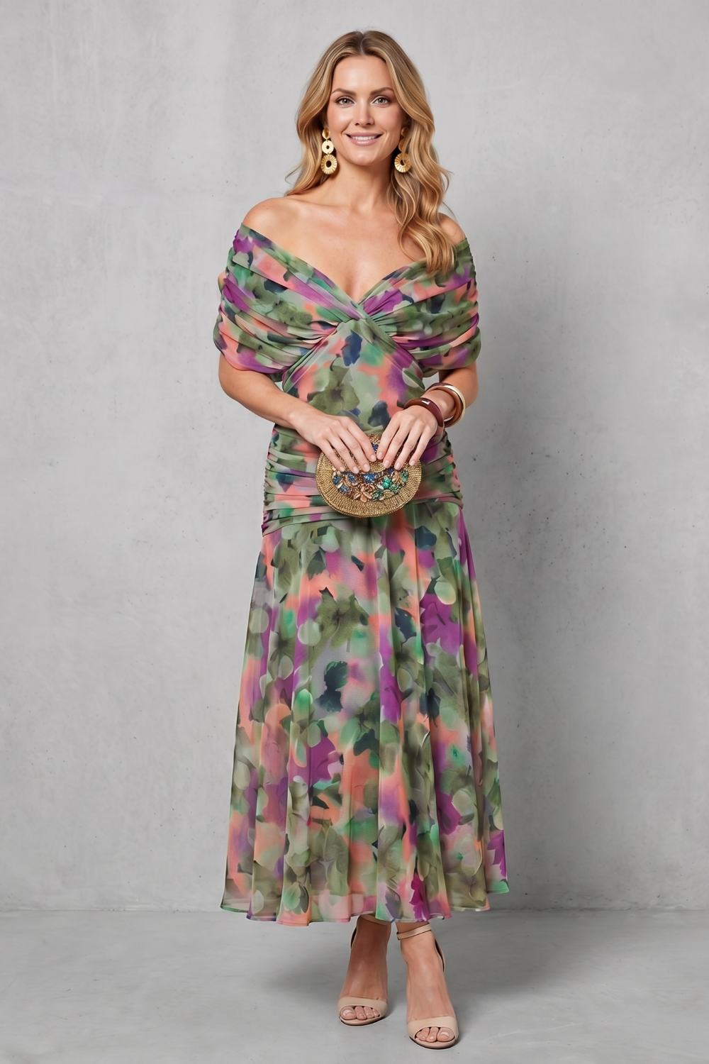 Draped Floral Flow Maxi Dress