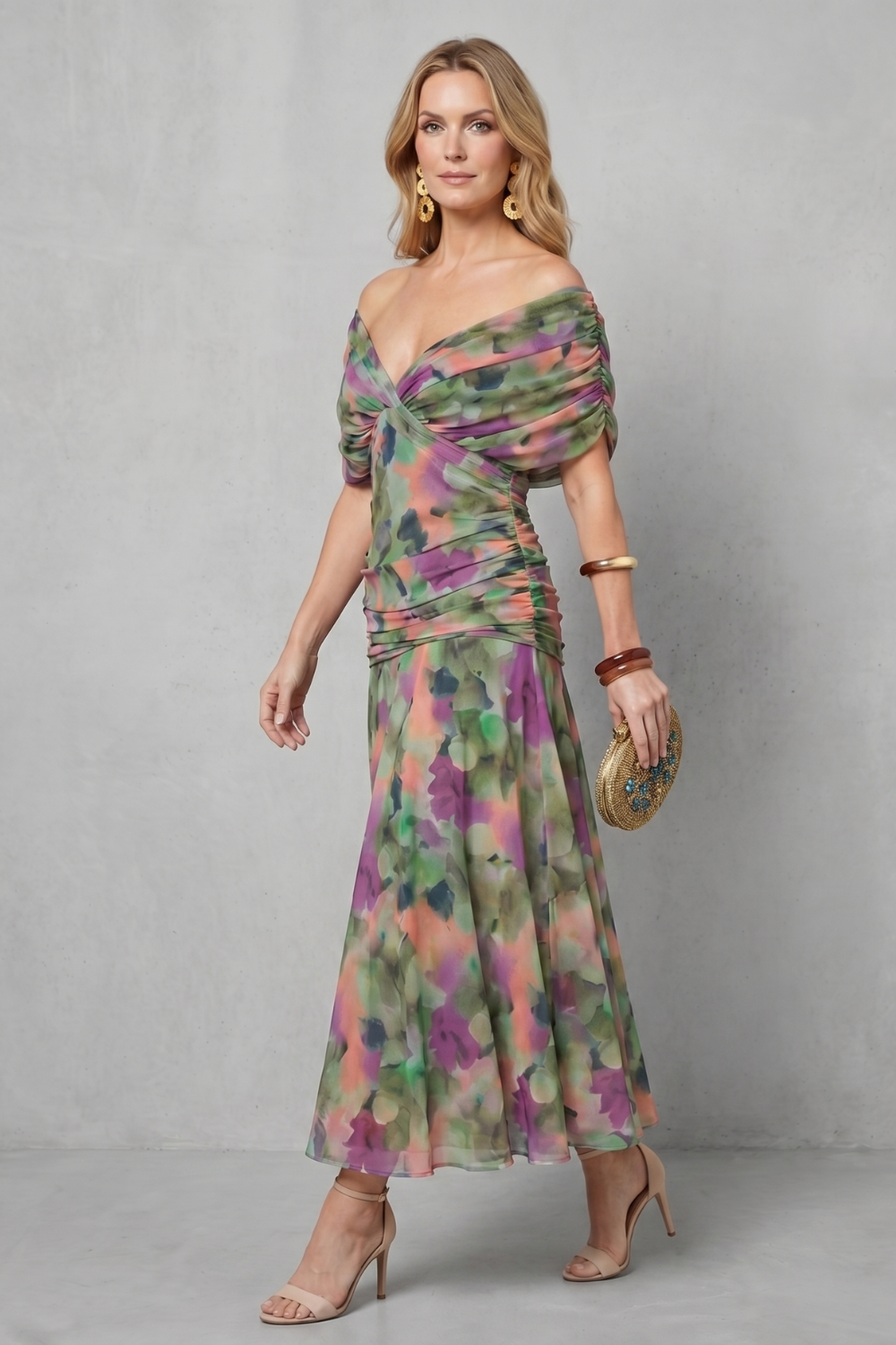 Draped Floral Flow Maxi Dress