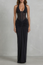 Sculpted Allure Women’s Halter Neck Corset Maxi Dress