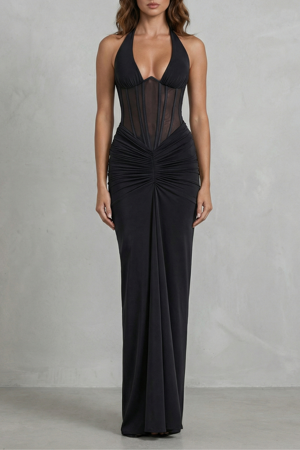 Sculpted Allure Women’s Halter Neck Corset Maxi Dress