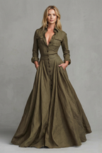 Long-Sleeved Collared Maxi Dress