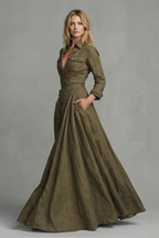 Long-Sleeved Collared Maxi Dress