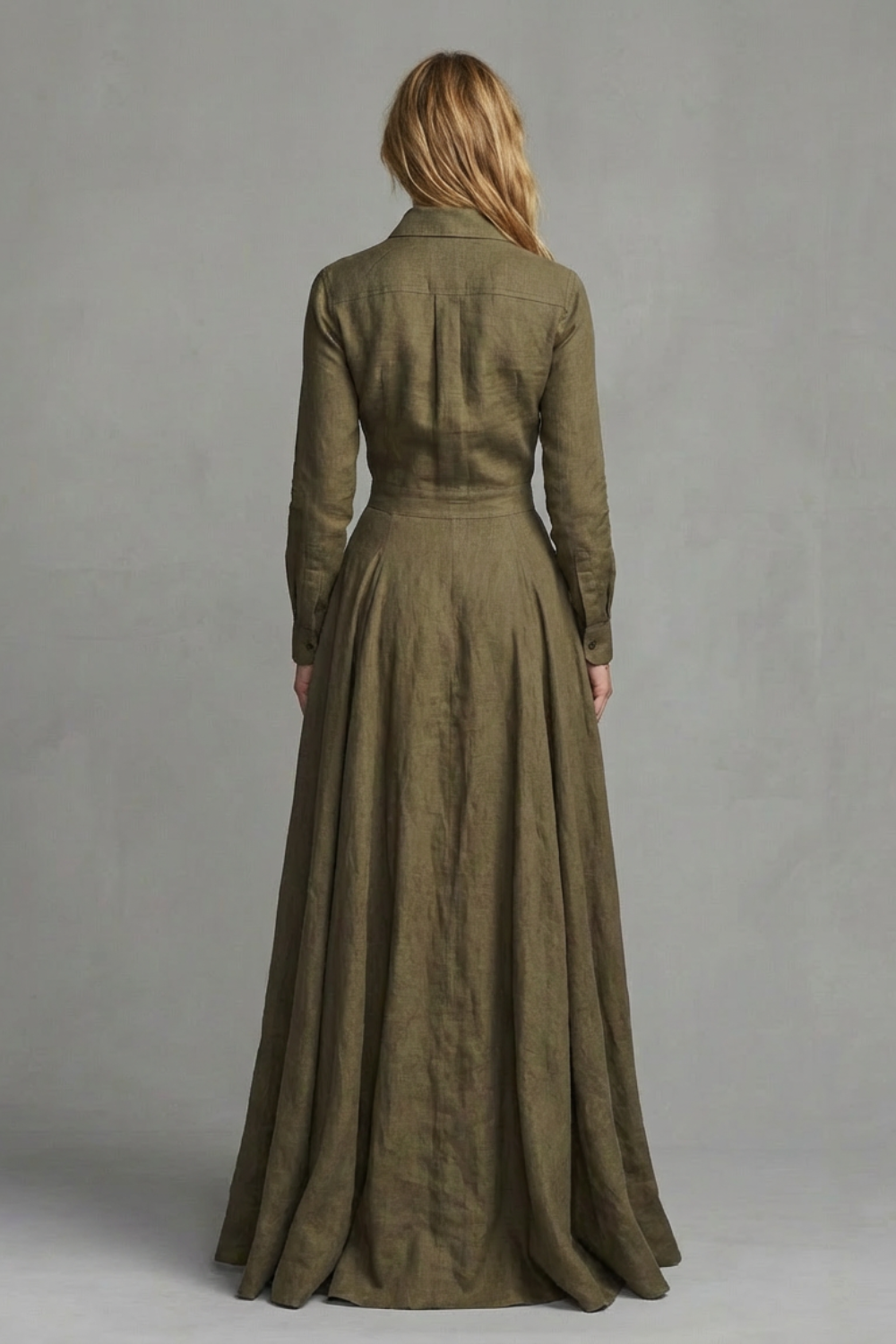 Long-Sleeved Collared Maxi Dress