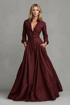 Long-Sleeved Collared Maxi Dress