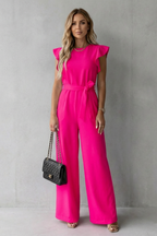 Virelle – Ruffle sleeve belted – Wide-leg jumpsuit