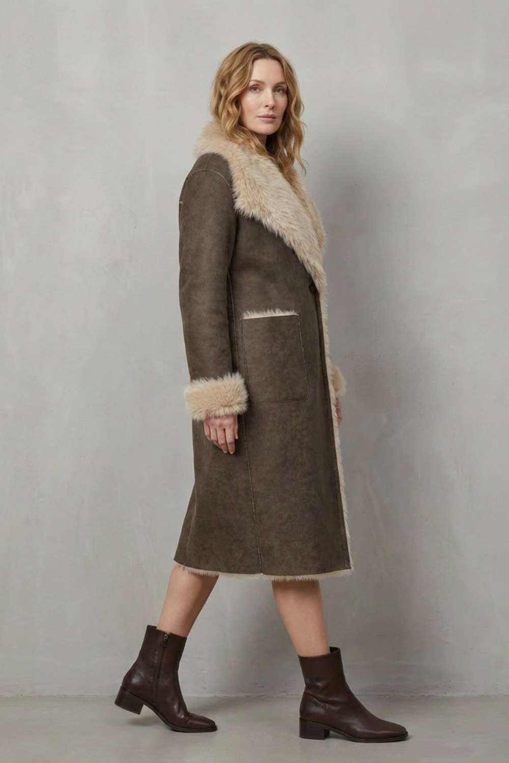 Reversible Texture Faux Shearling Coat