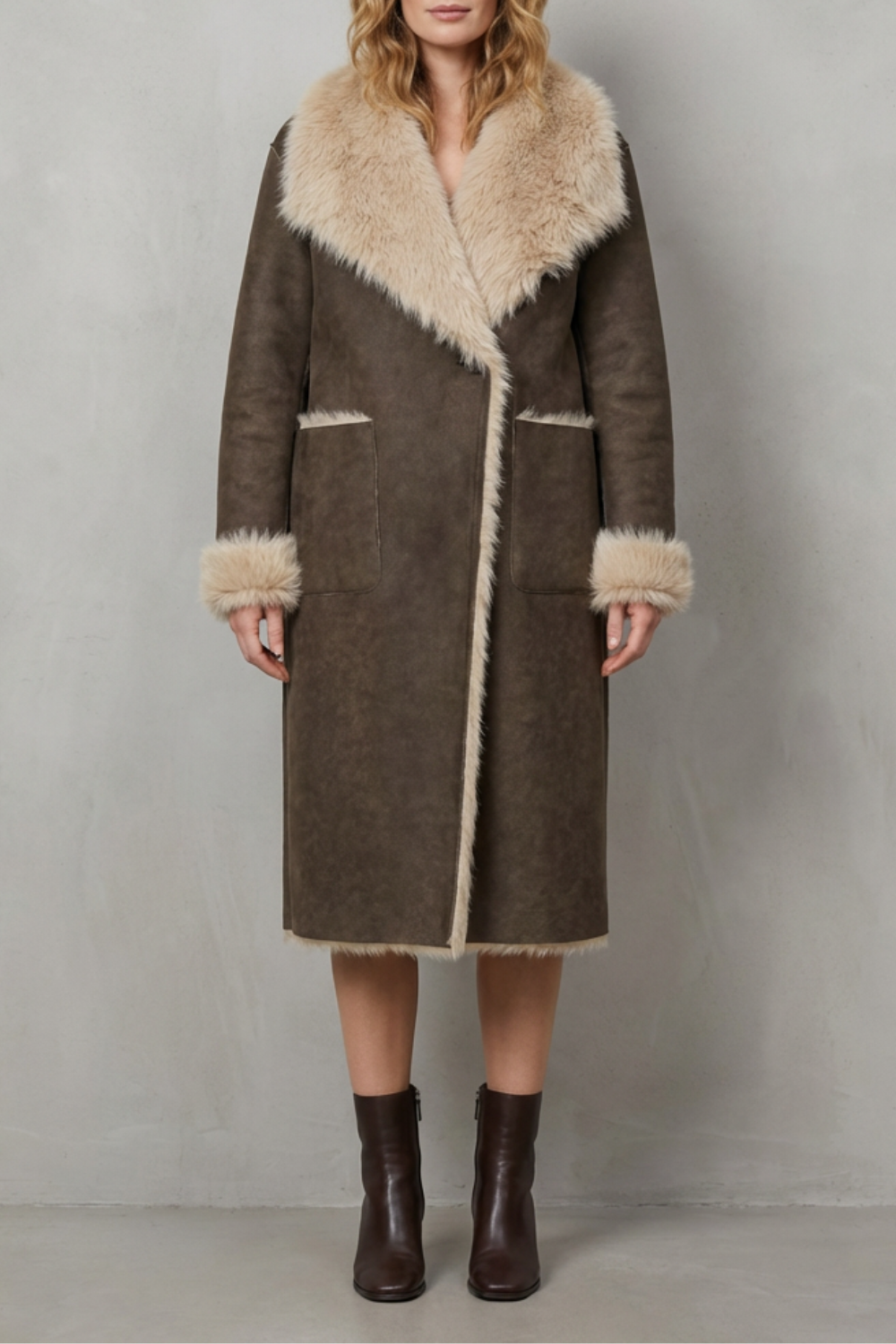 Reversible Texture Faux Shearling Coat