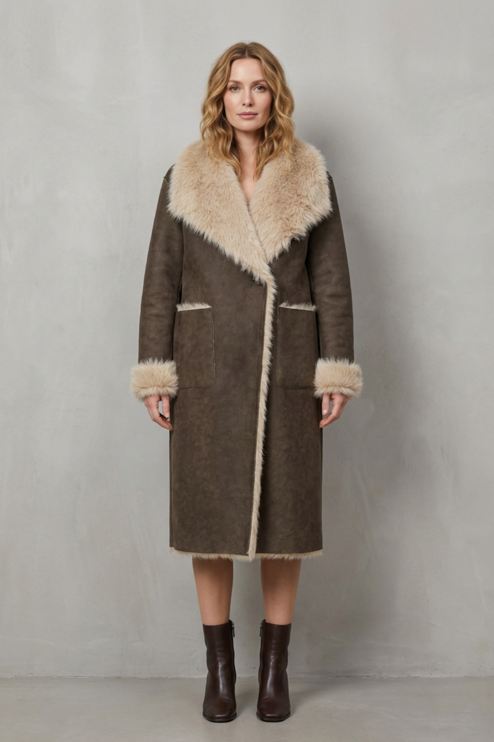 Reversible Texture Faux Shearling Coat