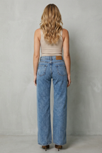 Cross Button Detail Straight Leg Jeans