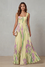 Watercolour Floral Pleated Maxi Dress