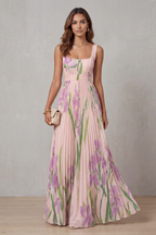 Watercolour Floral Pleated Maxi Dress
