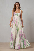 Watercolour Floral Pleated Maxi Dress
