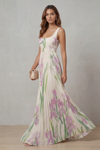 Watercolour Floral Pleated Maxi Dress