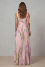 Watercolour Floral Pleated Maxi Dress