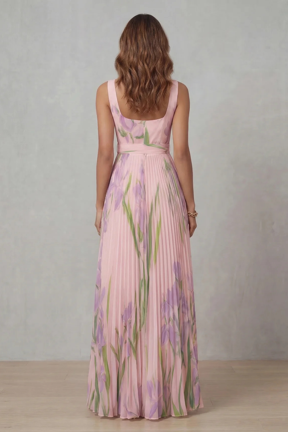 Watercolour Floral Pleated Maxi Dress