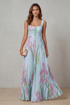 Watercolour Floral Pleated Maxi Dress