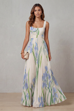 Watercolour Floral Pleated Maxi Dress