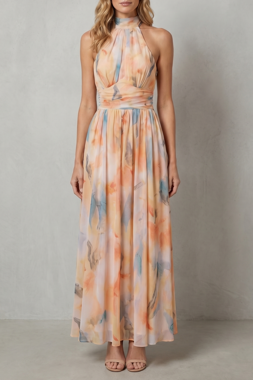 Watercolour Halter Grace Maxi Dress
