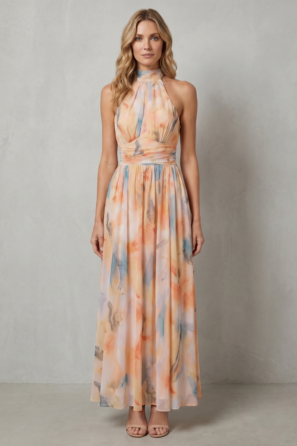Watercolour Halter Grace Maxi Dress