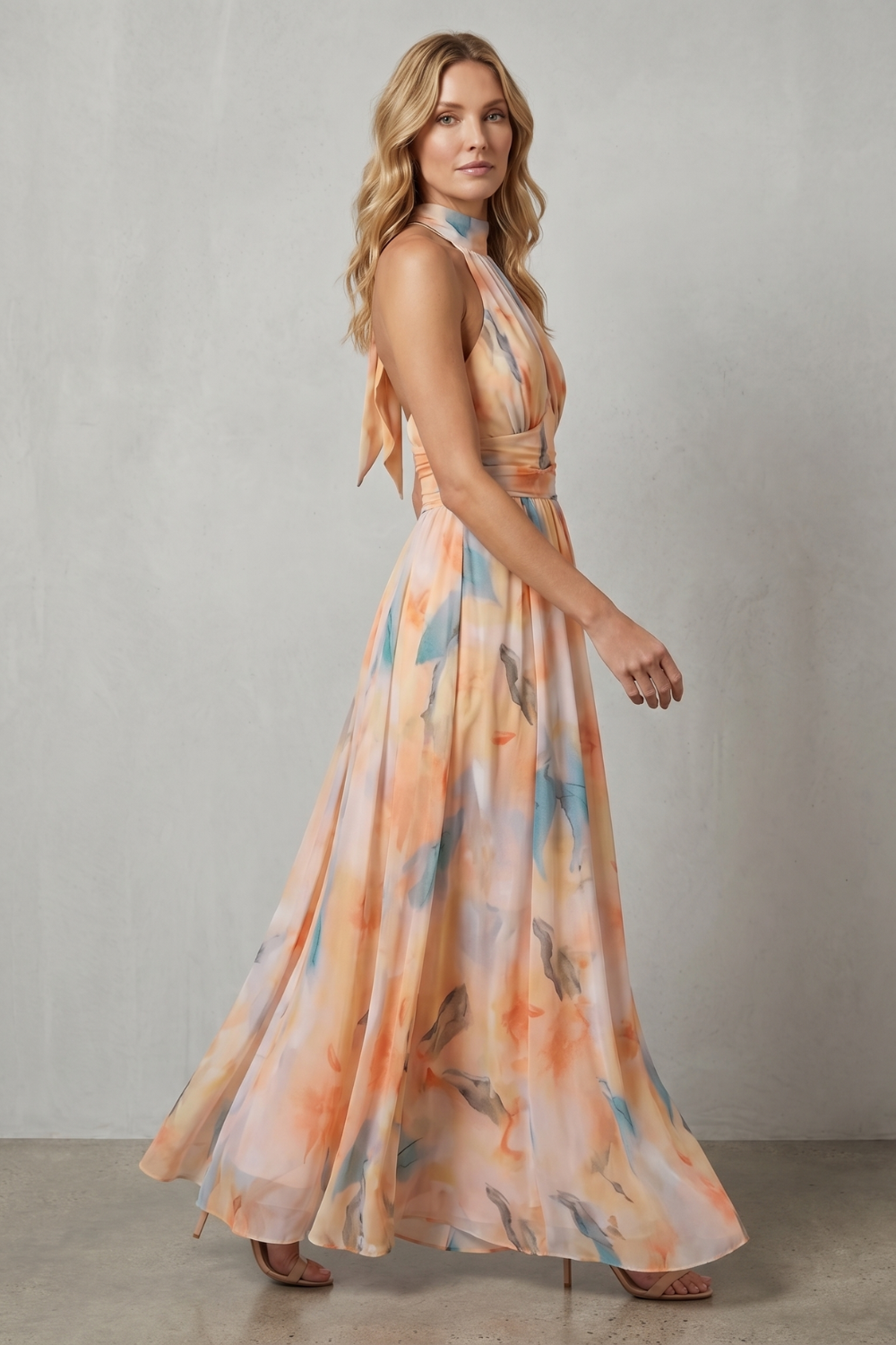 Watercolour Halter Grace Maxi Dress