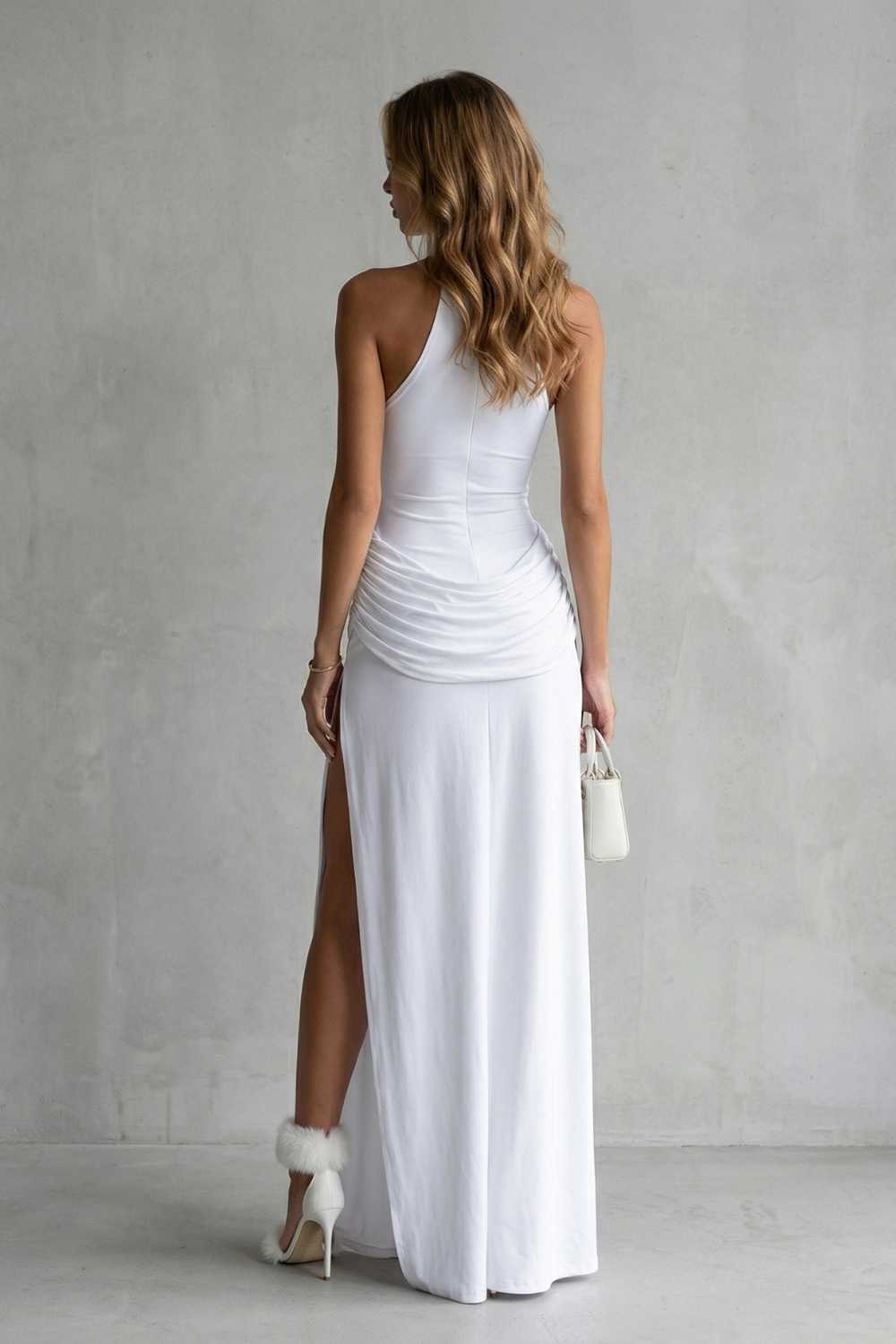 Sleek Sophistication Women’s High-Neck Sleeveless High-Slit Maxi Dress