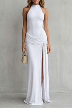 Sleek Sophistication Women’s High-Neck Sleeveless High-Slit Maxi Dress