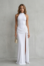 Sleek Sophistication Women’s High-Neck Sleeveless High-Slit Maxi Dress