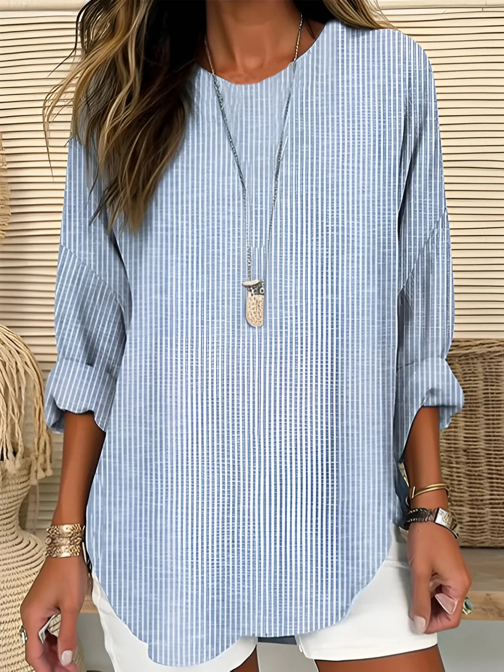 Trendy Striped Blouse - Blue