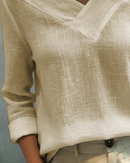 Women's Asymmetric V-Neck Long Sleeve Linen Look Top