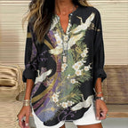 Chic Flight Print Blouse - Black