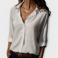 Women's Collared Long Sleeve Button Down Blouse - White