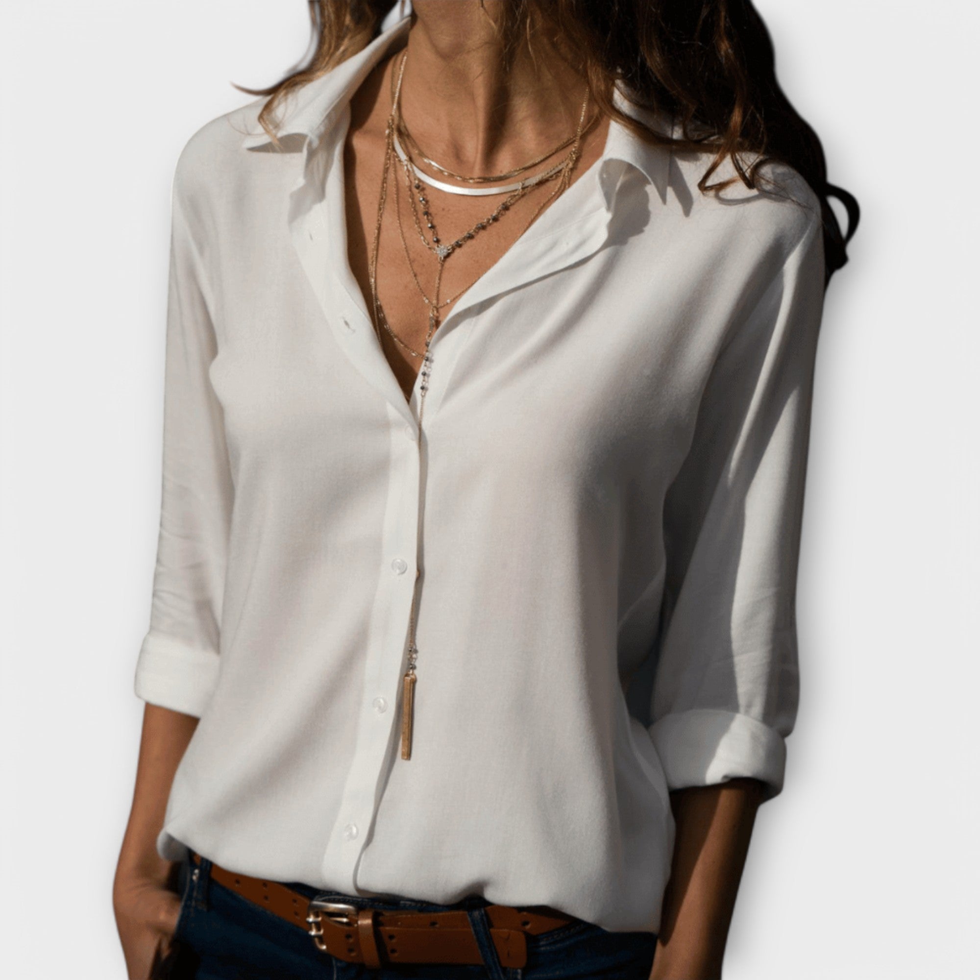 Women's Collared Long Sleeve Button Down Blouse - White