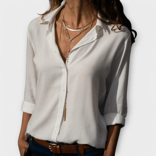 Women's Collared Long Sleeve Button Down Blouse - White