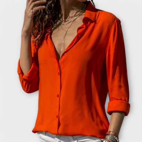 Women's Collared Long Sleeve Button Down Blouse