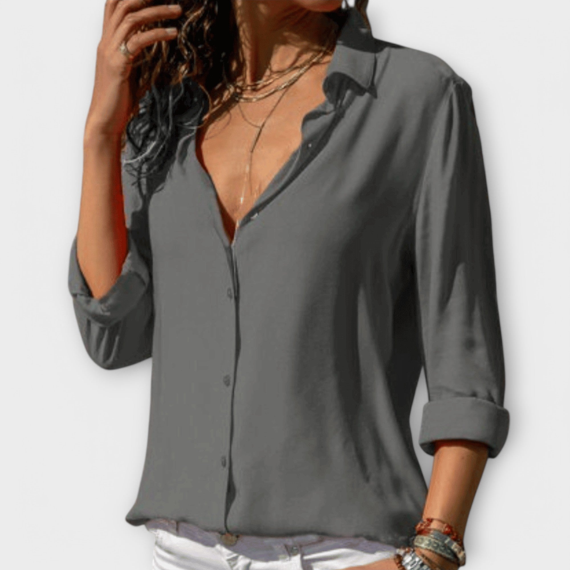 Women's Collared Long Sleeve Button Down Blouse