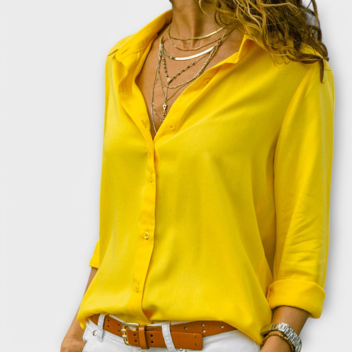 Women's Collared Long Sleeve Button Down Blouse