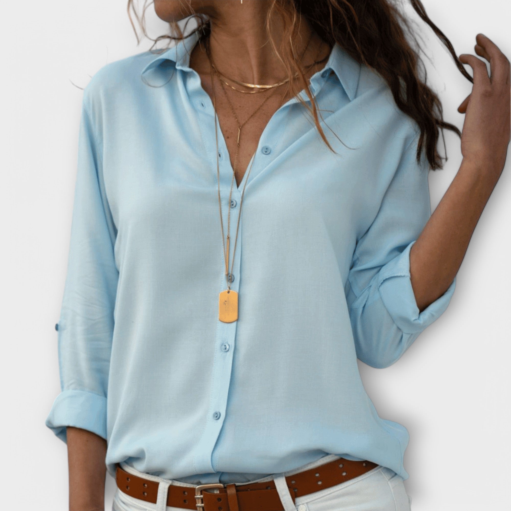 Women's Collared Long Sleeve Button Down Blouse